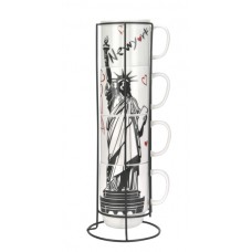 Набор кружек из фарфора 4 шт на подставке 420 мл Limited Edition New York B1163-09359-1