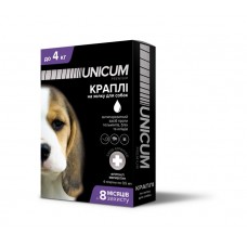 Капли для собак 0-4 кг от блох, клещей и гельминтов на холку Unicum premium UN-031 (4 пипетки)