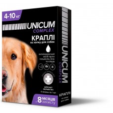 Капли для собак 4-10 кг от блох, клещей и гельминтов на холку Unicum premium UN-032 (4 пипетки)