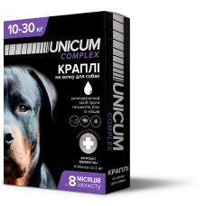 Капли для собак 10-30 кг от блох, клещей и гельминтов на холку Unicum premium UN-033 (4 пипетки)